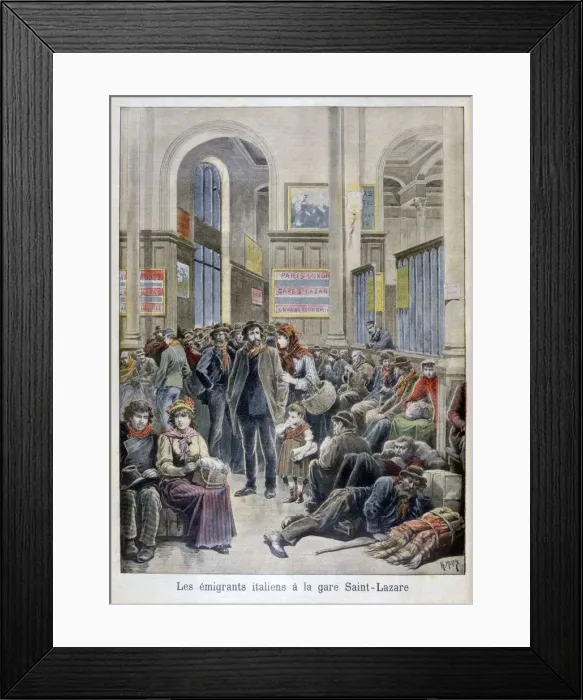 Framed Print : Italian emigrants at the Gare Saint-Lazare, Paris, 1896. Artist: Henri Meyer Framed Print : Italian emigrants at the Gare Saint-Lazare, Paris, 1896. Artist: Henri Meyer