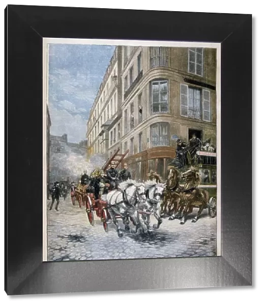 Fire engine on the way to a fire, Paris, 1896. Artist: G Busson