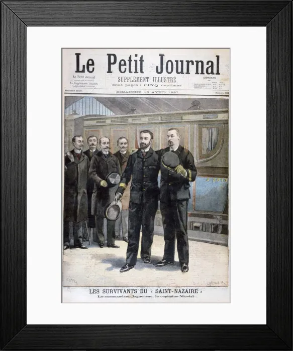 Framed Print : Survivors of the Ville de Saint Nazaire, Commander Jagueneau and Captain Nicolai, 1897. Artist: F Meaulle Framed Print : Survivors of the Ville de Saint Nazaire, Commander Jagueneau and Captain Nicolai, 1897. Artist: F Meaulle