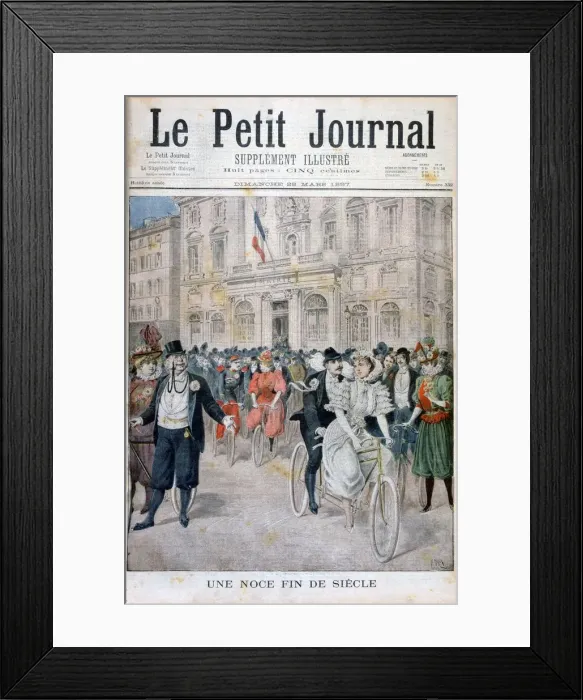 Framed Print : A wedding on a bicycle, France, 1897. Artist: Henri Meyer Framed Print : A wedding on a bicycle, France, 1897. Artist: Henri Meyer