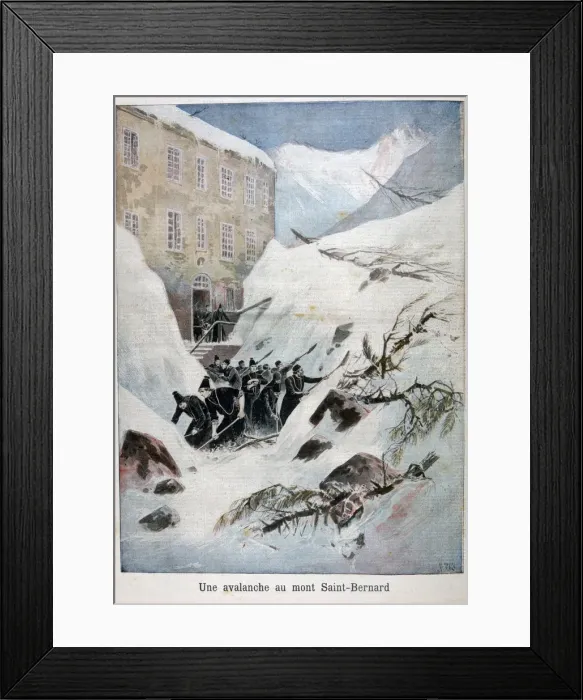 Framed Print : Avalanche at Mont Saint-Bernard, Switzerland, 1897. Artist: Henri Meyer Framed Print : Avalanche at Mont Saint-Bernard, Switzerland, 1897. Artist: Henri Meyer