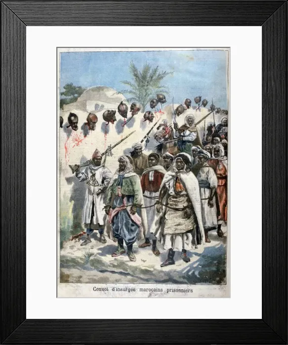 Framed Print : Column of insurgent Moroccans taken prisoner at Tadla by Sultan Abdul-Hafizs army, 1897. Artist: F Meaulle Framed Print : Column of insurgent Moroccans taken prisoner at Tadla by Sultan Abdul-Hafizs army, 1897. Artist: F Meaulle