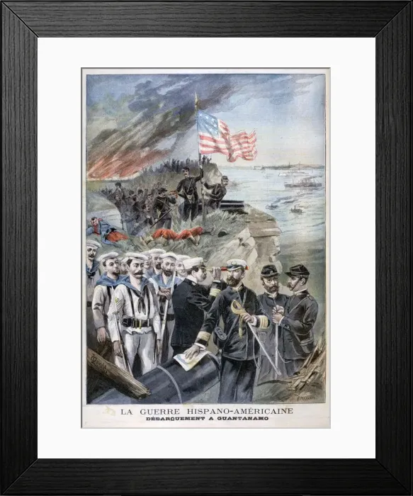 Framed Print : Disembarking troops at Guantanamo, Cuba, 1898. Artist: F Meaulle Framed Print : Disembarking troops at Guantanamo, Cuba, 1898. Artist: F Meaulle