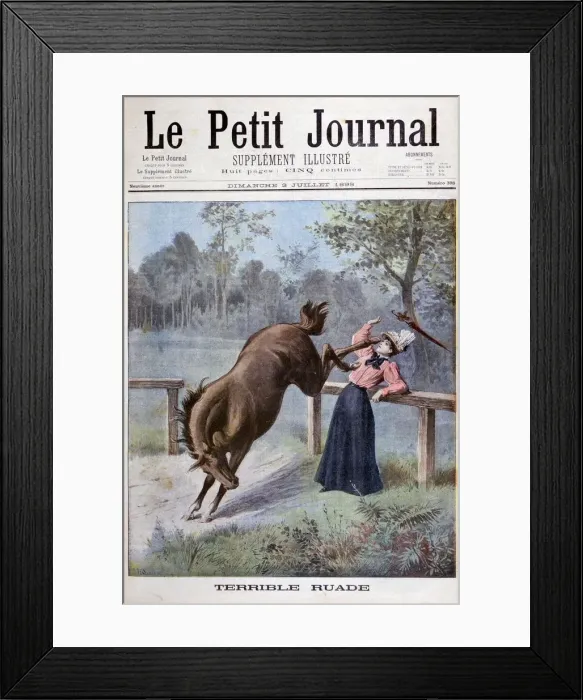 Framed Print : A young woman is kicked by a horse, 1898. Artist: Henri Meyer Framed Print : A young woman is kicked by a horse, 1898. Artist: Henri Meyer