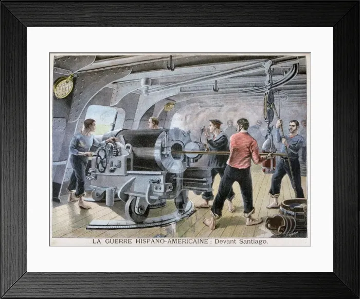 Framed Print : Battle of Santiago, Spanish-American War, 1898. Artist: F Meaulle Framed Print : Battle of Santiago, Spanish-American War, 1898. Artist: F Meaulle