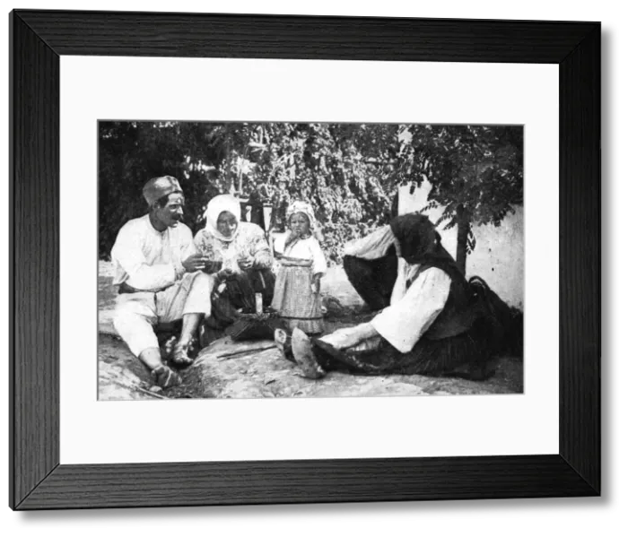 Framed Print : Serbian family telling the story of routing the Austrians from Bosnia, First World War, 1914 Framed Print : Serbian family telling the story of routing the Austrians from Bosnia, First World War, 1914