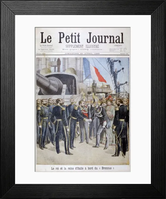 Framed Print : The king the queen of Italy on board the French battleship Brennus, 1899. Artist: Henri Meyer Framed Print : The king the queen of Italy on board the French battleship Brennus, 1899. Artist: Henri Meyer