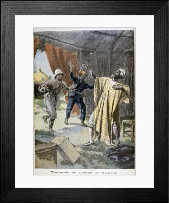 Framed Print : The attempted suicide of Samori Ture, 1899. Artist: F Meaulle Framed Print : The attempted suicide of Samori Ture, 1899. Artist: F Meaulle