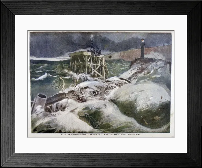 Framed Print : A shipwreck in front of the port of Dieppe, 1899. Artist: F Meaulle Framed Print : A shipwreck in front of the port of Dieppe, 1899. Artist: F Meaulle