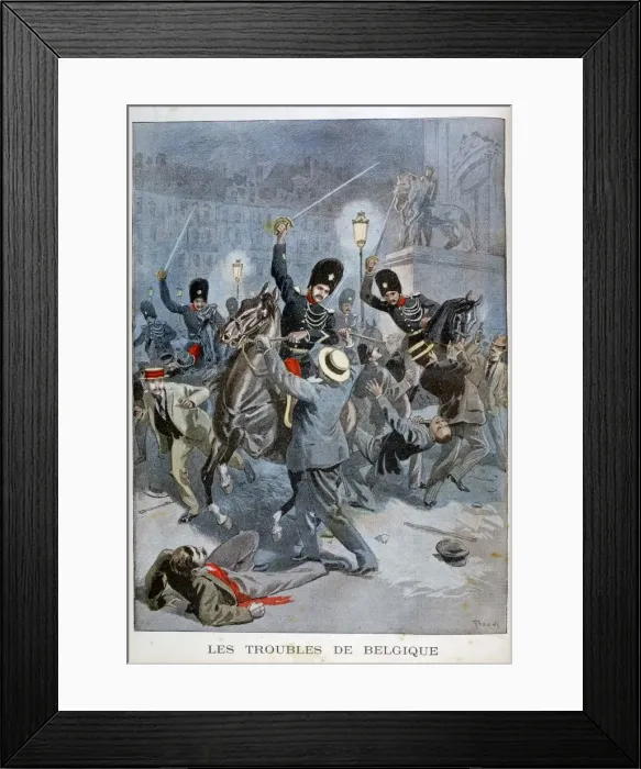 Framed Print : Trouble in Belgium, 1899. Artist: Oswaldo Tofani Framed Print : Trouble in Belgium, 1899. Artist: Oswaldo Tofani