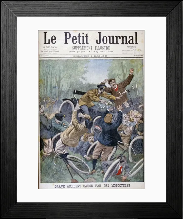 Framed Print : Serious accident caused by bicycles, Paris, 1900 Framed Print : Serious accident caused by bicycles, Paris, 1900