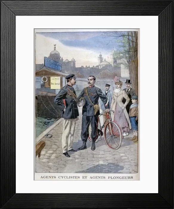 Framed Print : A cycle and water police officer, Paris, 1900. Artist: Oswaldo Tofani Framed Print : A cycle and water police officer, Paris, 1900. Artist: Oswaldo Tofani