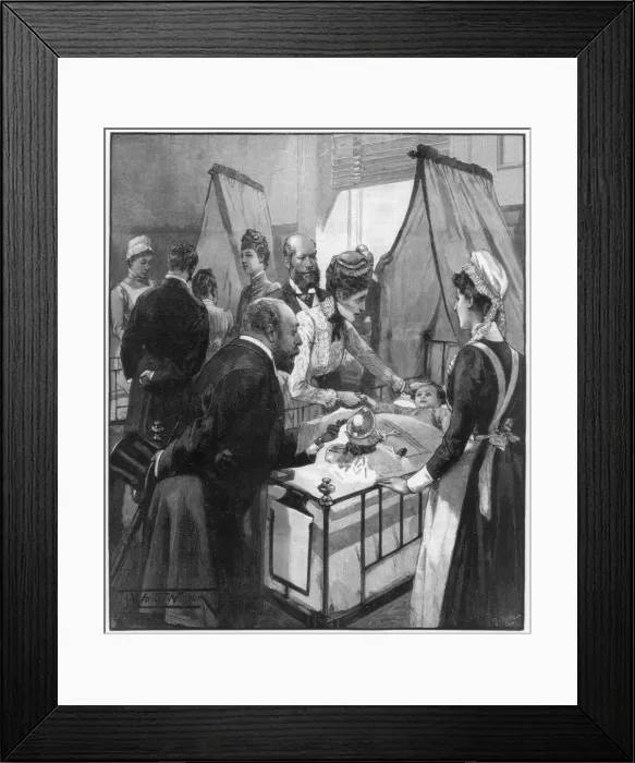 Framed Print : The Prince and Princess of Wales visiting the Eveline hospital for sick children, 1890. Artist: Wilson Framed Print : The Prince and Princess of Wales visiting the Eveline hospital for sick children, 1890. Artist: Wilson