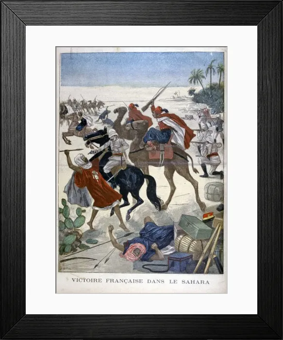 Framed Print : French Victory in the Sahara, 1900. Artist: Joseph Belon Framed Print : French Victory in the Sahara, 1900. Artist: Joseph Belon