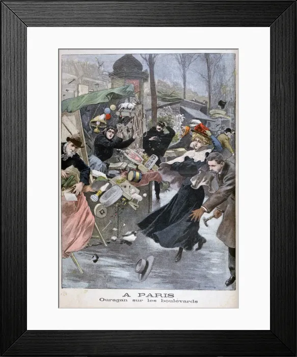 Framed Print : Hurricane on the boulevards, Paris, 1900. Artist: Eugene Damblans Framed Print : Hurricane on the boulevards, Paris, 1900. Artist: Eugene Damblans