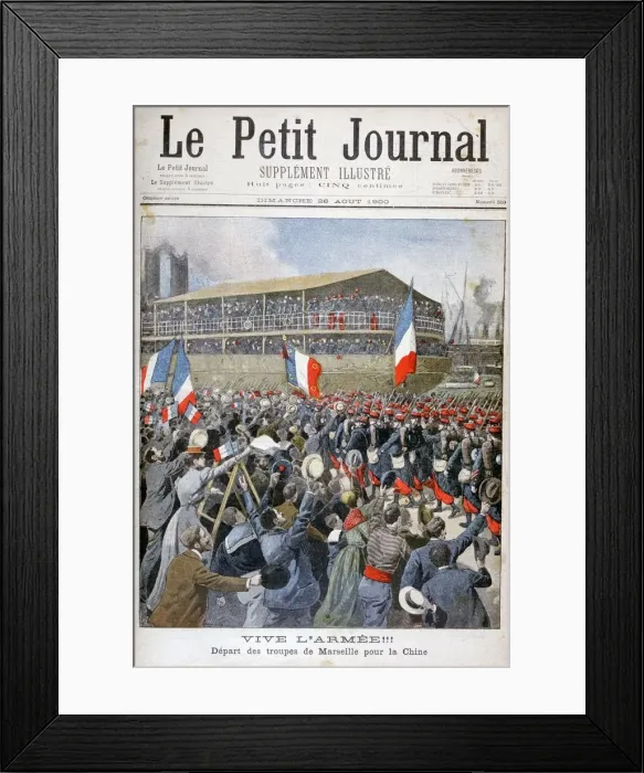 Framed Print : French troops embarking for China, 1900. Artist: Eugene Damblans Framed Print : French troops embarking for China, 1900. Artist: Eugene Damblans