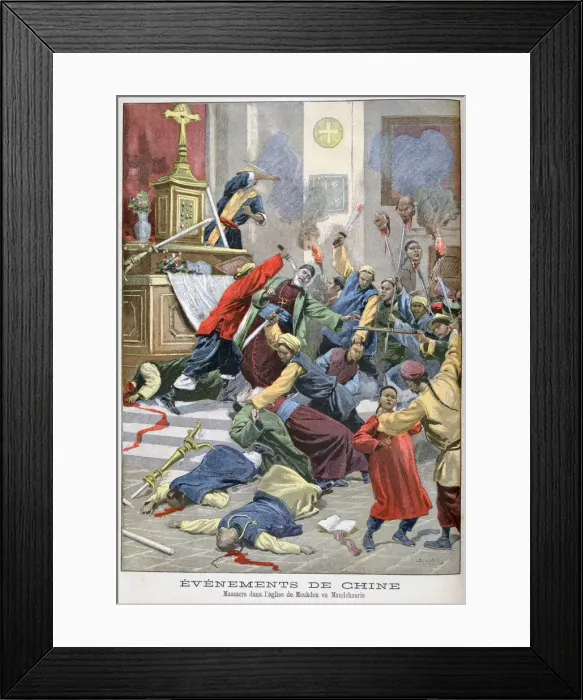 Framed Print : Massacre in the church of Moukden, Mandchourie, China, 1900. Artist: Eugene Damblans Framed Print : Massacre in the church of Moukden, Mandchourie, China, 1900. Artist: Eugene Damblans
