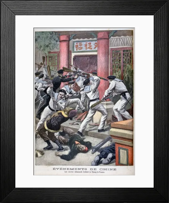 Framed Print : The German sailors burn Tsung-Li-Yamen, 1900 Framed Print : The German sailors burn Tsung-Li-Yamen, 1900
