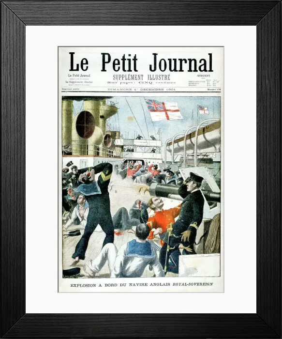 Framed Print : Explosion on board the British warship HMS Royal Sovereign, 1901 Framed Print : Explosion on board the British warship HMS Royal Sovereign, 1901