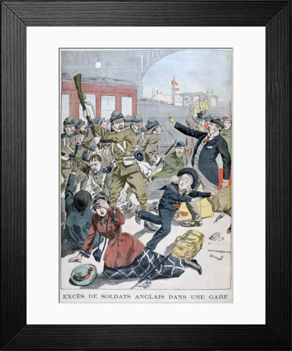 Framed Print : Excesses of British soldiers in a railway station, 1902 Framed Print : Excesses of British soldiers in a railway station, 1902