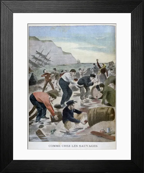 Framed Print : People salvaging items from a shipwreck on the Isle of Wright, 1902 Framed Print : People salvaging items from a shipwreck on the Isle of Wright, 1902