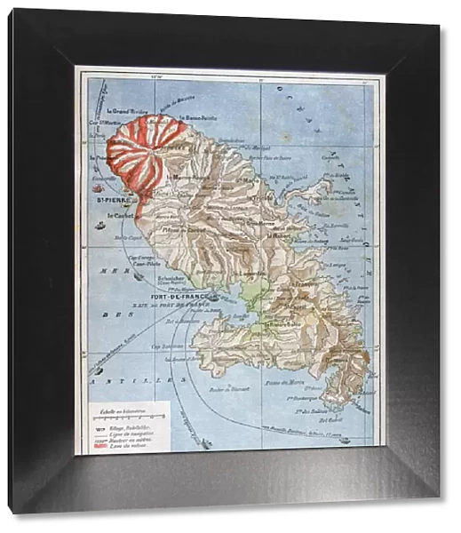 Map showing the eruption of Mount Pelee, Martinique, 1902