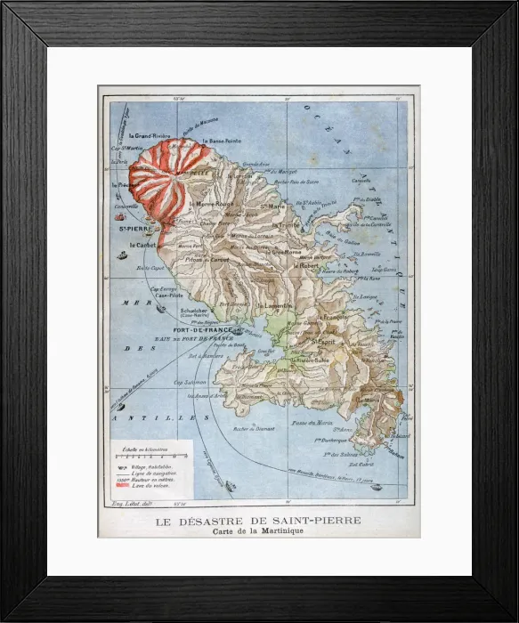 Framed Print : Map showing the eruption of Mount Pelee, Martinique, 1902 Framed Print : Map showing the eruption of Mount Pelee, Martinique, 1902