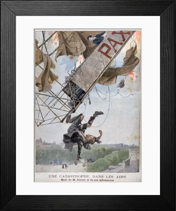 Framed Print : The death of the aviator Auguste Severo over Paris, 1902 Framed Print : The death of the aviator Auguste Severo over Paris, 1902