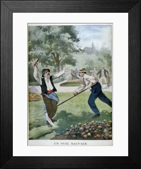 Framed Print : A wild fight involving harvesting implements, 1902 Framed Print : A wild fight involving harvesting implements, 1902