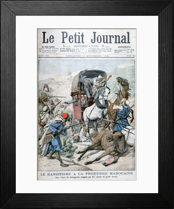 Framed Print : Bandits attacking a mail coach on the Moroccan frontier, 1904 Framed Print : Bandits attacking a mail coach on the Moroccan frontier, 1904