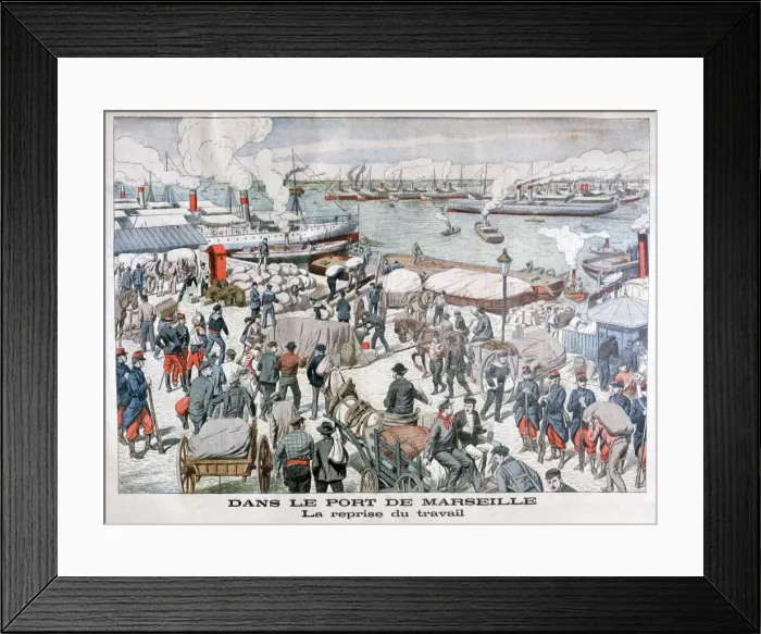 Framed Print : The end of the strike by dock workers at the port of Marseilles, France, 1904 Framed Print : The end of the strike by dock workers at the port of Marseilles, France, 1904