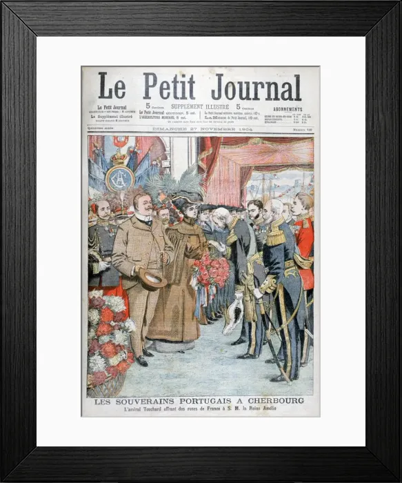 Framed Print : King and Queen of Portugal, presented with flowers by Admiral Touchard, 1904 Framed Print : King and Queen of Portugal, presented with flowers by Admiral Touchard, 1904