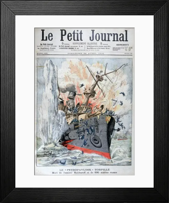 Framed Print : Sinking of the Russian battleship Petropavlosk, Russo-Japanese War, 13th April 1904 Framed Print : Sinking of the Russian battleship Petropavlosk, Russo-Japanese War, 13th April 1904
