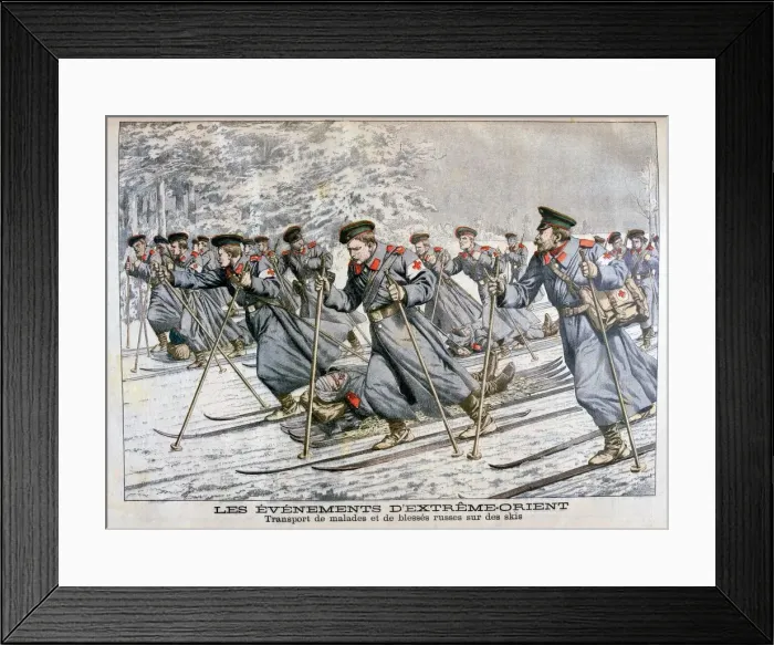 Framed Print : Transporting sick and wounded Russian troops on skis, Russo-Japanese War, 1904 Framed Print : Transporting sick and wounded Russian troops on skis, Russo-Japanese War, 1904