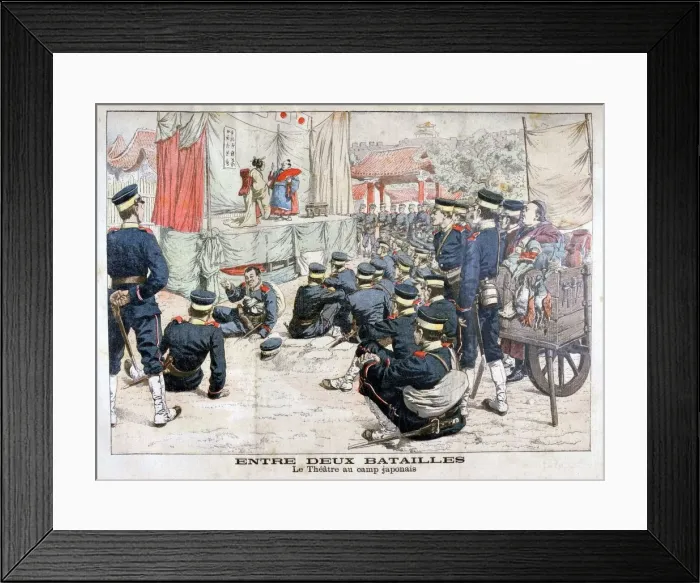 Framed Print : Off duty Japanese soldiers at the theatre in their camp, Russo-Japanese War, 1904