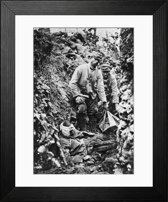 Framed Print : French troops after an German attack and bombardment, World War I, 30th June 1915 Framed Print : French troops after an German attack and bombardment, World War I, 30th June 1915