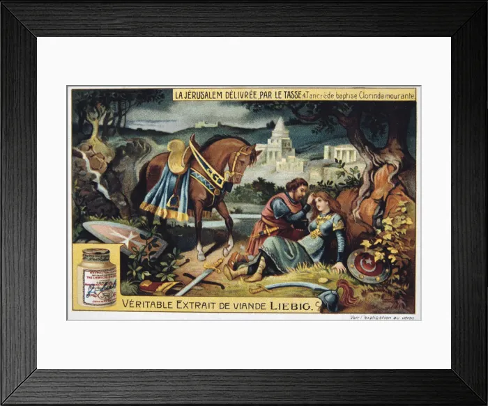 Framed Print : La Jerusalem deliveree par le Tasse, Tancrede baptises the dying Clorinde. 19th Century Framed Print : La Jerusalem deliveree par le Tasse, Tancrede baptises the dying Clorinde. 19th Century
