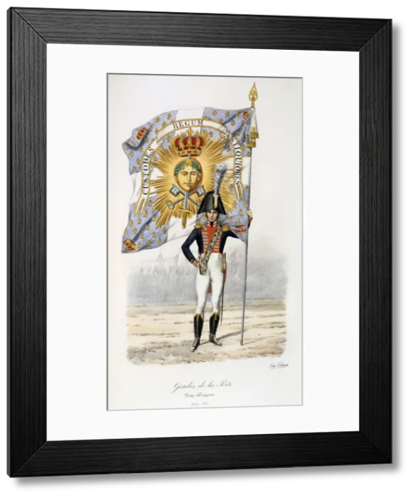 Framed Print : Gardes de la Porte, Flag bearer, 1814-15 Artist: Eugene Titeux Framed Print : Gardes de la Porte, Flag bearer, 1814-15 Artist: Eugene Titeux