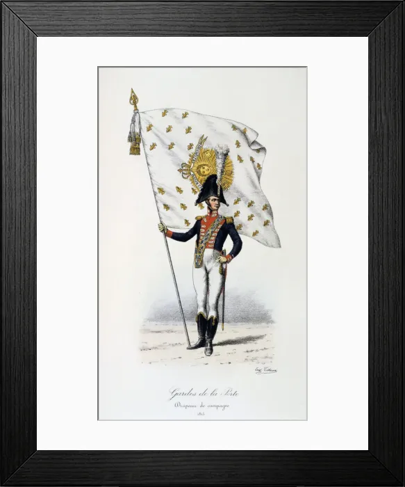 Framed Print : Gardes de la Porte, Campaign flag, 1815 Artist: Eugene Titeux Framed Print : Gardes de la Porte, Campaign flag, 1815 Artist: Eugene Titeux