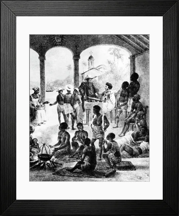 Framed Print : A slave market in Martinique, early 19th century Framed Print : A slave market in Martinique, early 19th century