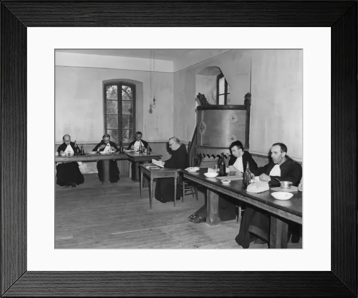 Framed Print : Monks at dinner in the refectory, Asile St Leon, France, c1947-1951 Framed Print : Monks at dinner in the refectory, Asile St Leon, France, c1947-1951