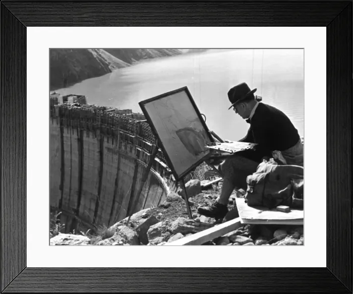 Framed Print : A artist from Linz painting the Limberg Dam, Austria, c1947-1951 Framed Print : A artist from Linz painting the Limberg Dam, Austria, c1947-1951