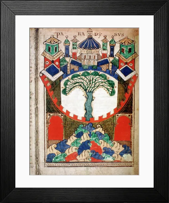 Framed Print : Paradise, a page from Liber Floridus, 12th century Framed Print : Paradise, a page from Liber Floridus, 12th century