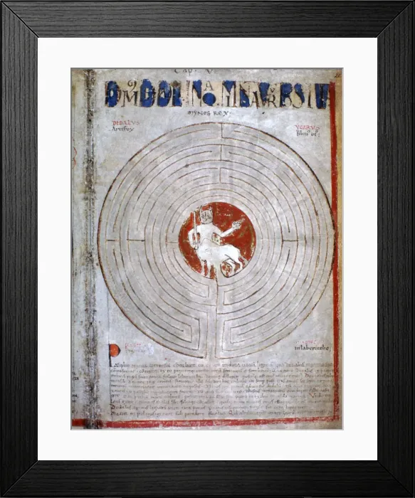 Framed Print : Minotaur in a labyrinth, a page from Liber Floridus, 12th century Framed Print : Minotaur in a labyrinth, a page from Liber Floridus, 12th century