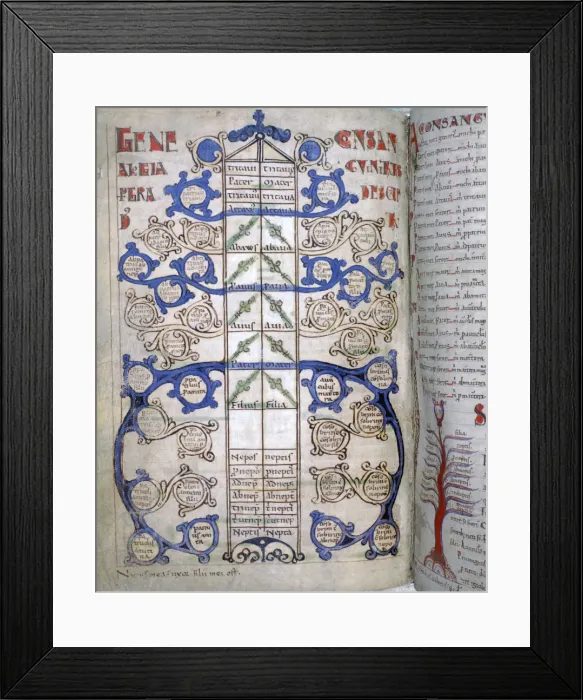 Framed Print : Table of the degrees of Consanguinity, a page from Liber Floridus, 12th century Framed Print : Table of the degrees of Consanguinity, a page from Liber Floridus, 12th century