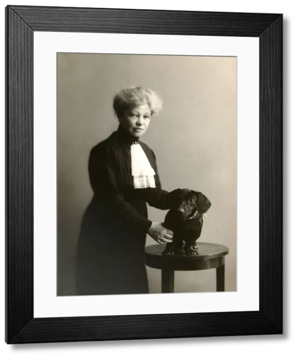 Framed Print : Alexandra Beketova-Blok, Russian author and translator, with her pet dog, early 19th century. Artist: Karl August Fischer Framed Print : Alexandra Beketova-Blok, Russian author and translator, with her pet dog, early 19th century. Artist: Karl August Fischer