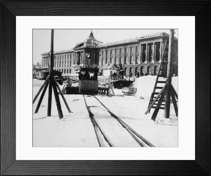 Framed Print : Suburban train station in fornt of the Academy of Arts, St Petersburg, Russia, c1896-c1898 Framed Print : Suburban train station in fornt of the Academy of Arts, St Petersburg, Russia, c1896-c1898