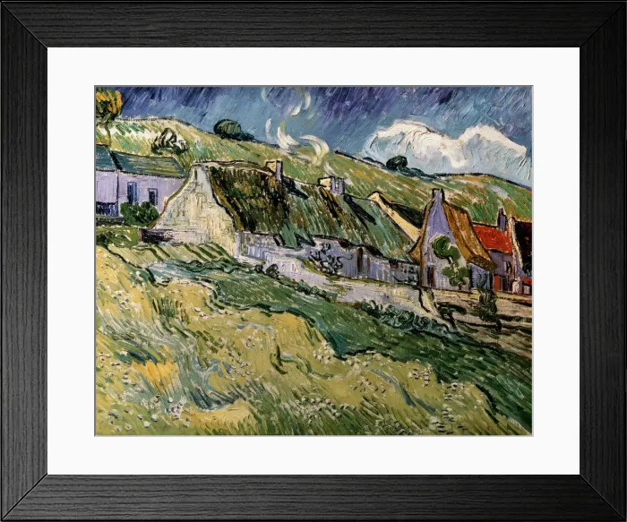 Framed Print : Thatched Cottages in Cordeville, 1890. Artist: Vincent van Gogh Framed Print : Thatched Cottages in Cordeville, 1890. Artist: Vincent van Gogh