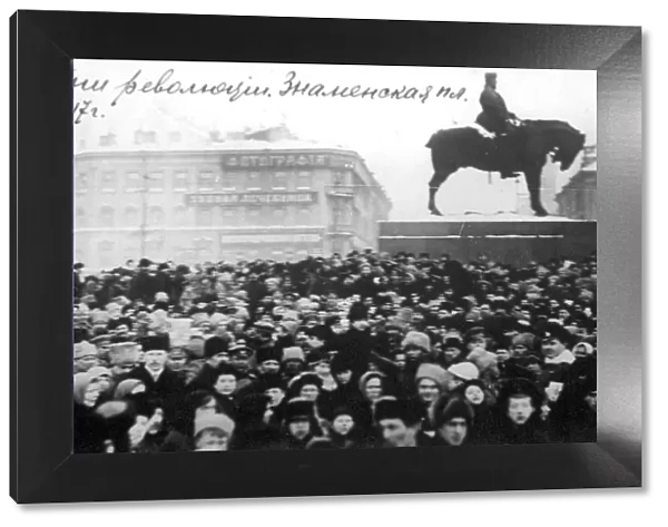 Crowds on Znamenskaya Square, Petrograd, Russia, February Revolution, 1917