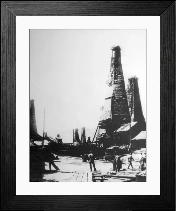 Framed Print : Oil extraction in Baku, Russia, c1903-c1906 Framed Print : Oil extraction in Baku, Russia, c1903-c1906